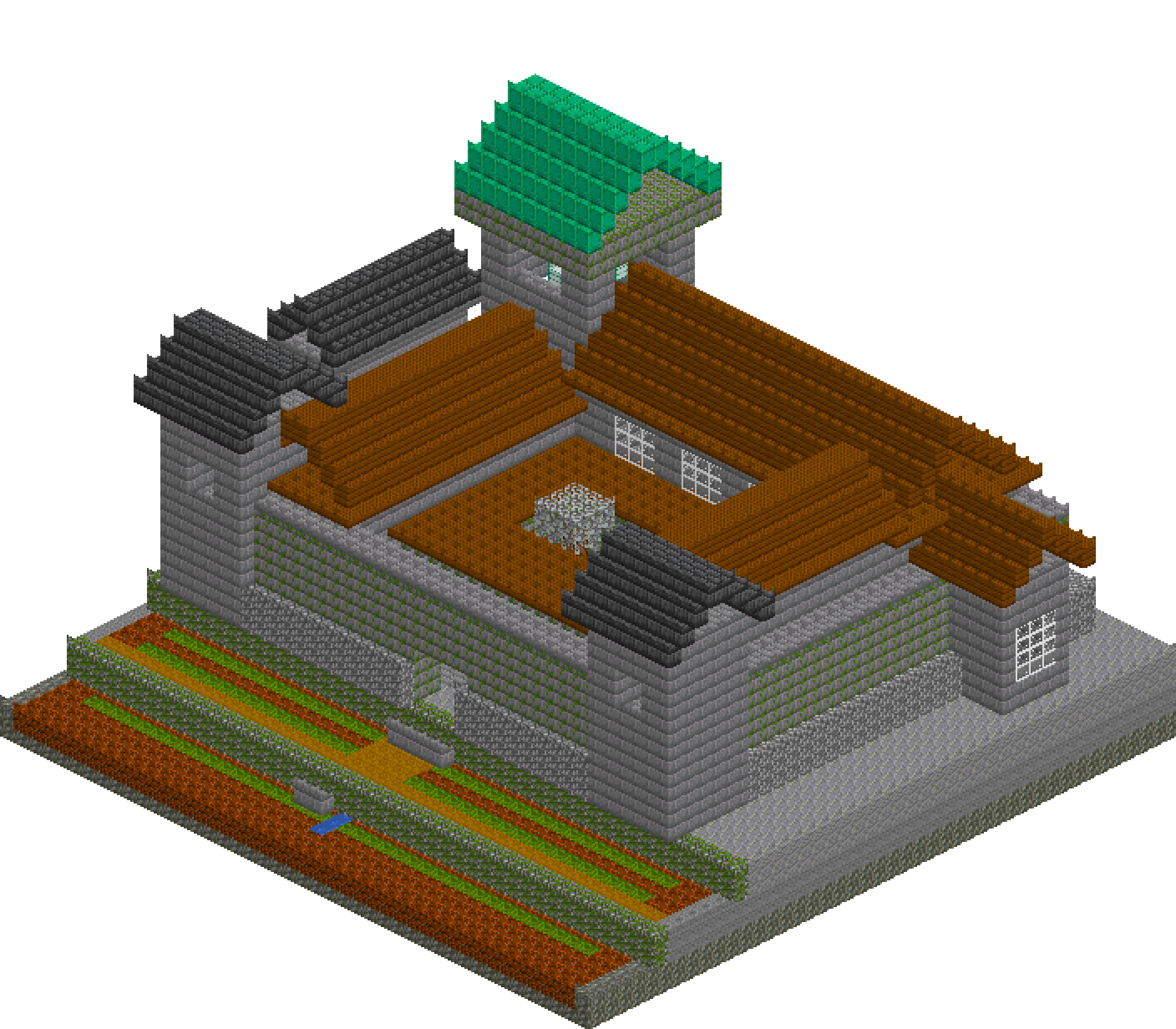 Mountain Monastery: finished Minecraft build, isometric view