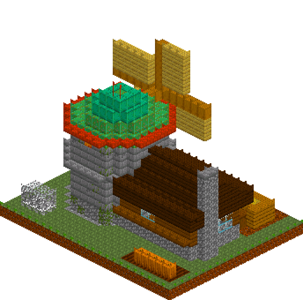 Little Windmill: finished Minecraft build, isometric view