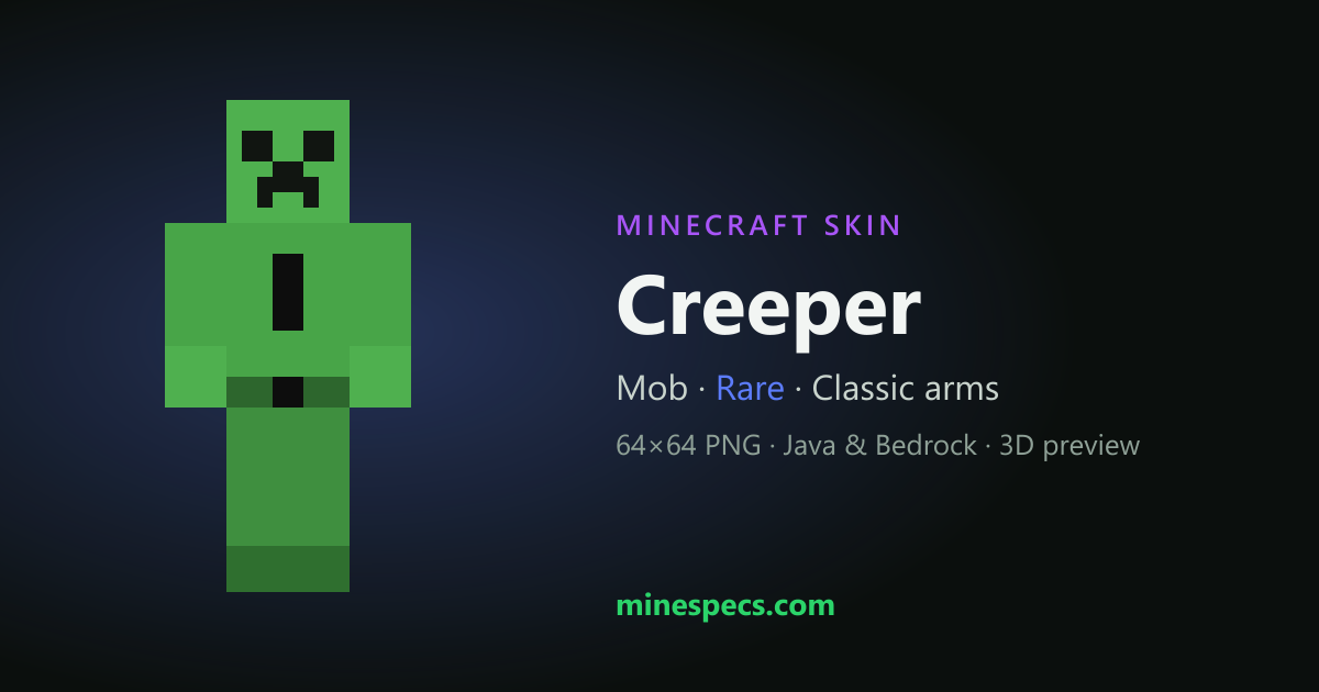 Creeper Minecraft Skin — 3D Preview & Download